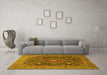 Machine Washable Medallion Yellow Traditional Rug in a Living Room, wshtr1063yw