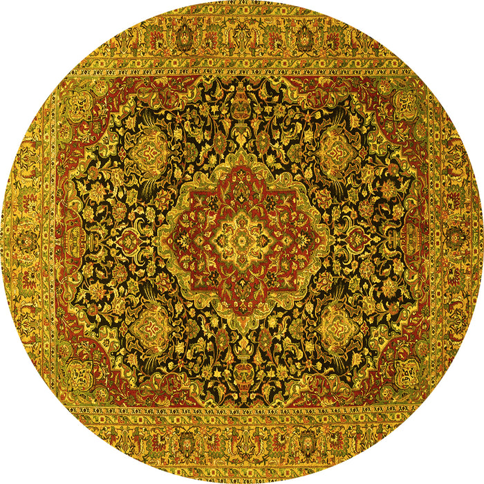 Round Medallion Yellow Traditional Rug, tr1063yw
