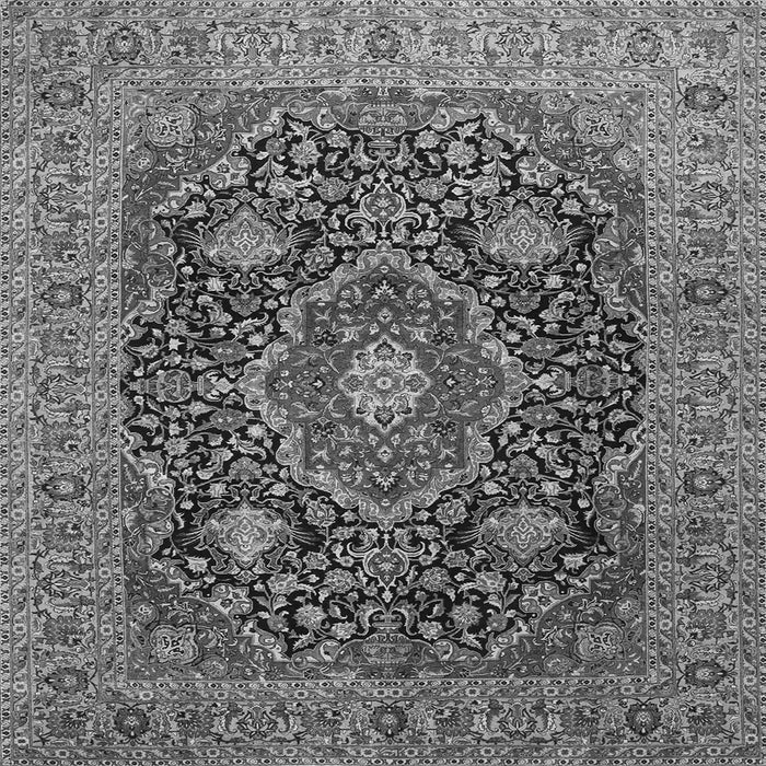 Round Machine Washable Medallion Gray Traditional Rug, wshtr1063gry