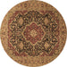 Round Medallion Brown Traditional Rug, tr1063brn