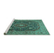 Sideview of Machine Washable Medallion Turquoise Traditional Area Rugs, wshtr1063turq