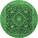 Round Machine Washable Medallion Emerald Green Traditional Area Rugs, wshtr1063emgrn