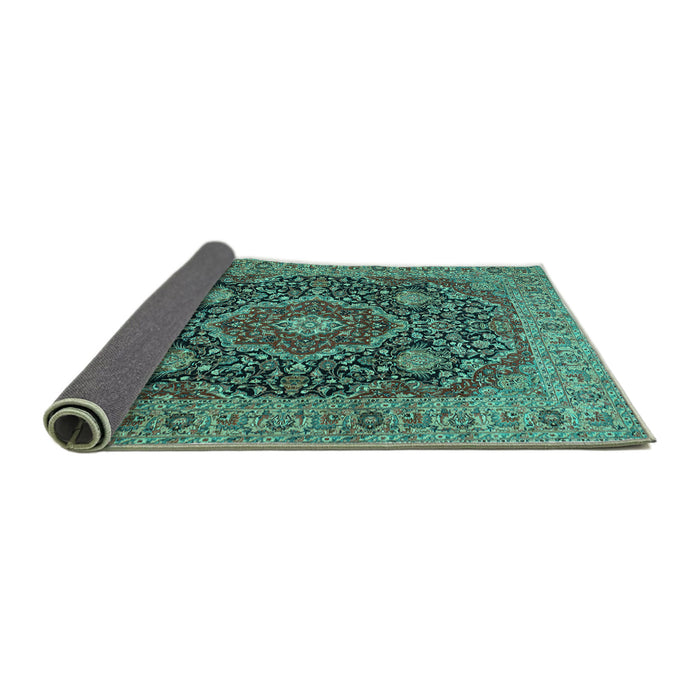 Sideview of Medallion Turquoise Traditional Rug, tr1063turq