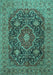 Machine Washable Medallion Turquoise Traditional Area Rugs, wshtr1063turq