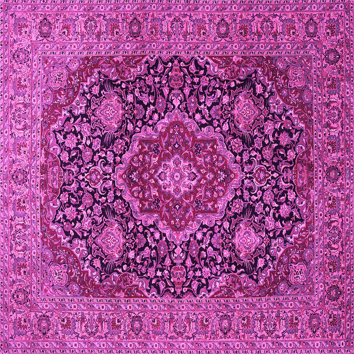 Square Machine Washable Medallion Pink Traditional Rug, wshtr1063pnk