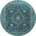 Round Medallion Light Blue Traditional Rug, tr1063lblu