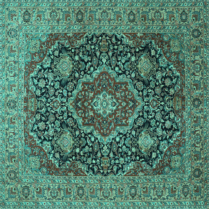 Square Medallion Turquoise Traditional Rug, tr1063turq