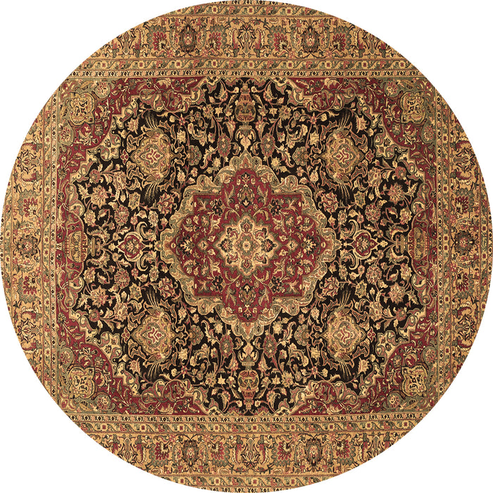 Round Machine Washable Medallion Brown Traditional Rug, wshtr1063brn