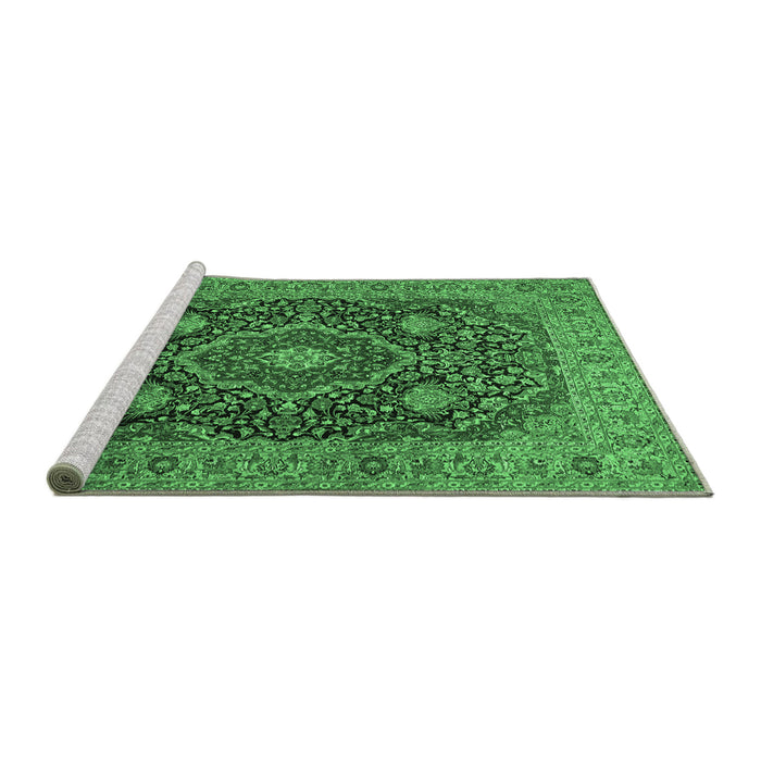 Sideview of Machine Washable Medallion Emerald Green Traditional Area Rugs, wshtr1063emgrn