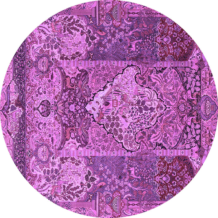 Round Machine Washable Persian Purple Traditional Area Rugs, wshtr1064pur
