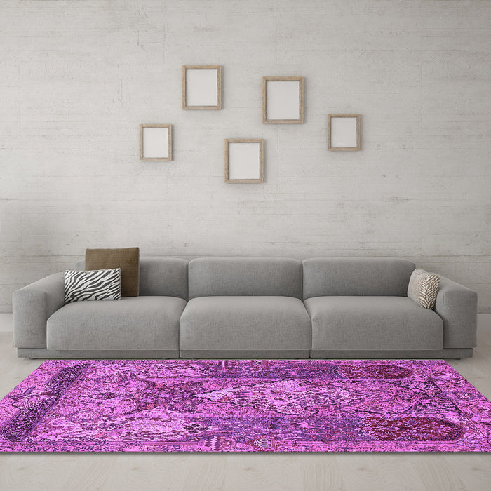 Machine Washable Persian Purple Traditional Area Rugs in a Living Room, wshtr1064pur