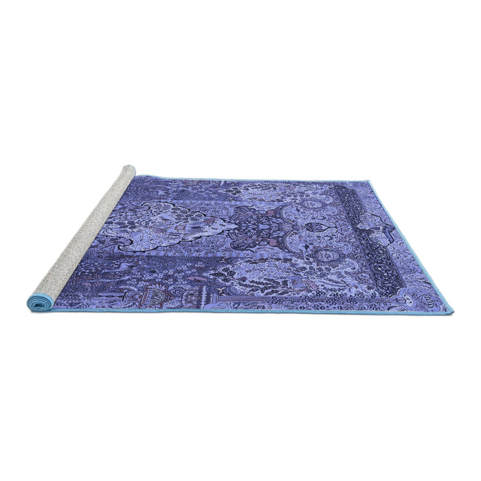 Sideview of Machine Washable Persian Blue Traditional Rug, wshtr1064blu