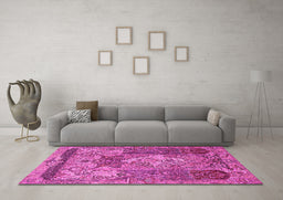 Machine Washable Persian Pink Traditional Rug in a Living Room, wshtr1064pnk