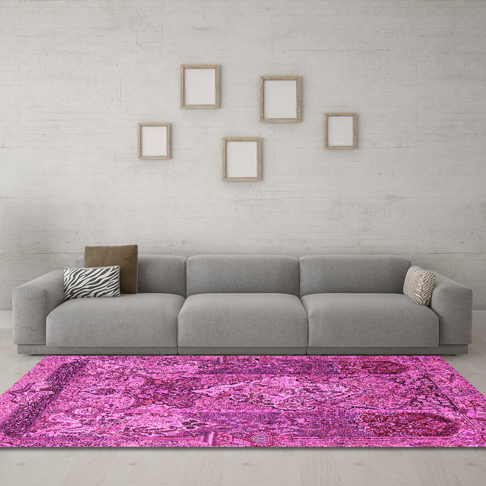 Machine Washable Persian Pink Traditional Rug in a Living Room, wshtr1064pnk