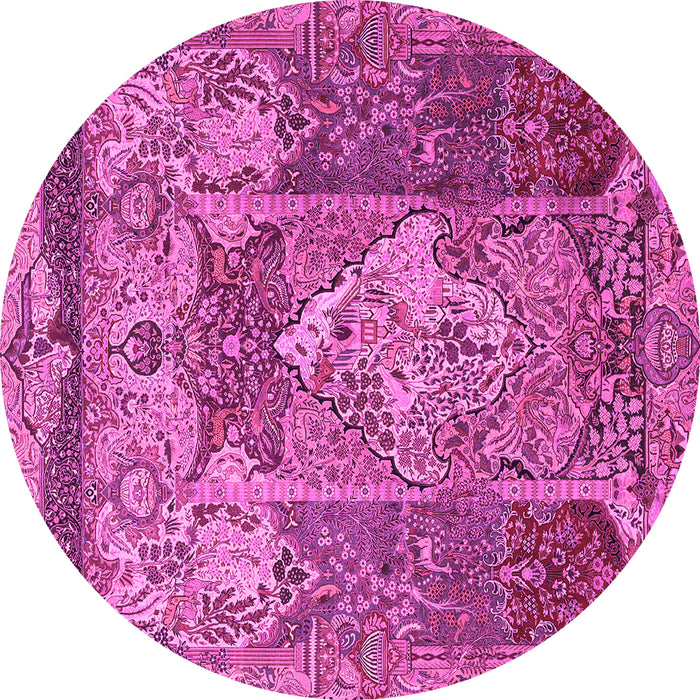 Round Machine Washable Persian Pink Traditional Rug, wshtr1064pnk