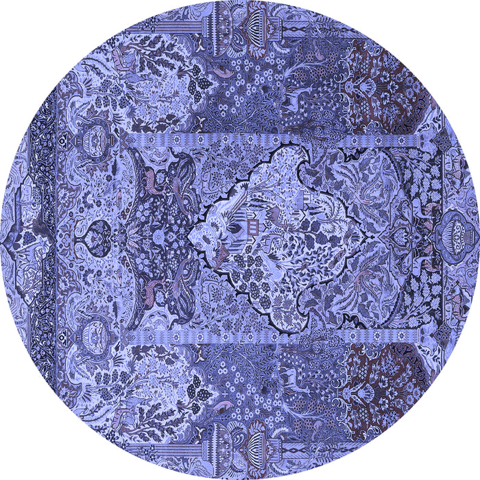 Round Machine Washable Persian Blue Traditional Rug, wshtr1064blu