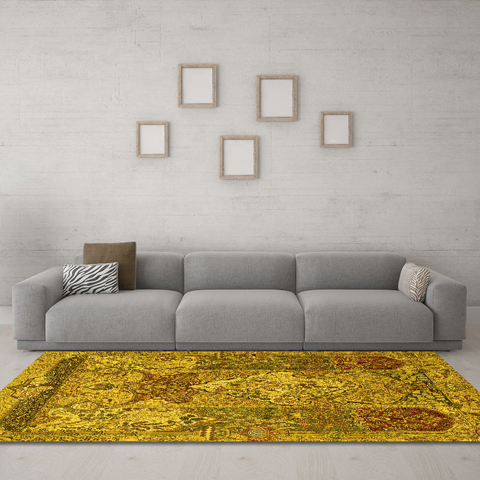 Machine Washable Persian Yellow Traditional Rug in a Living Room, wshtr1064yw