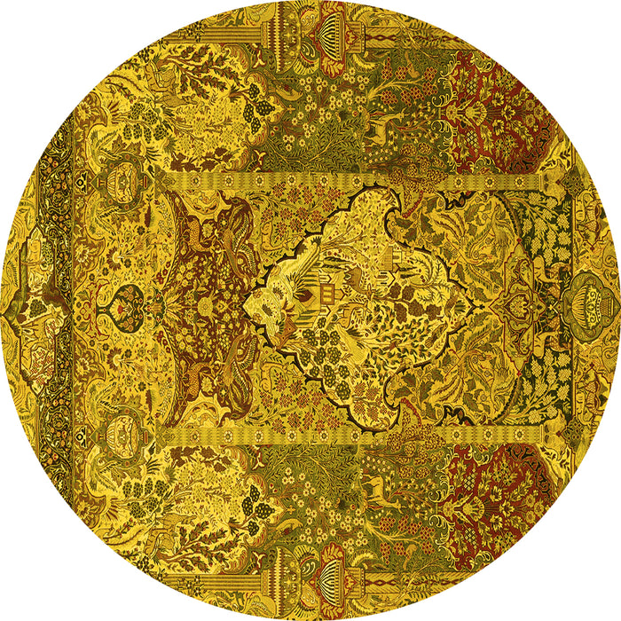 Round Persian Yellow Traditional Rug, tr1064yw