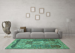 Machine Washable Persian Turquoise Traditional Area Rugs in a Living Room,, wshtr1064turq