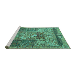 Sideview of Machine Washable Persian Turquoise Traditional Area Rugs, wshtr1064turq