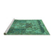 Sideview of Machine Washable Persian Turquoise Traditional Area Rugs, wshtr1064turq