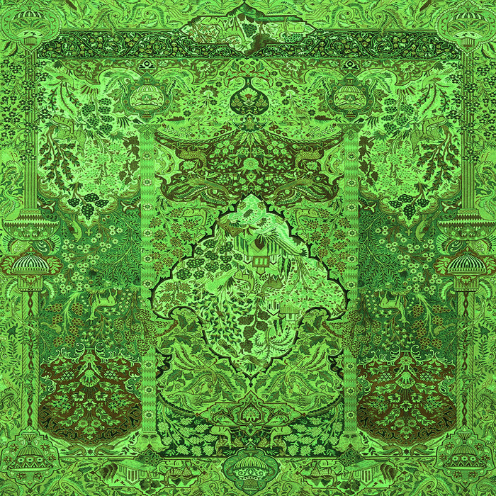 Round Machine Washable Persian Green Traditional Area Rugs, wshtr1064grn