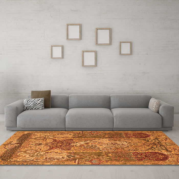 Machine Washable Persian Orange Traditional Area Rugs in a Living Room, wshtr1064org