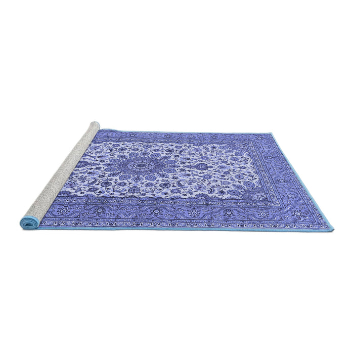 Sideview of Machine Washable Medallion Blue Traditional Rug, wshtr1065blu