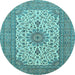 Round Medallion Light Blue Traditional Rug, tr1065lblu