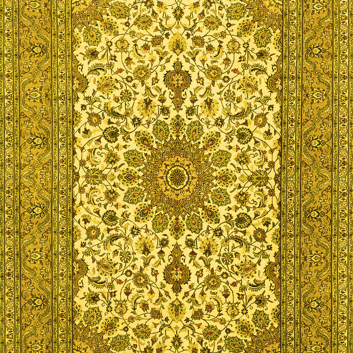 Machine Washable Medallion Yellow Traditional Rug, wshtr1065yw
