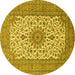 Round Machine Washable Medallion Yellow Traditional Rug, wshtr1065yw