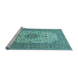 Sideview of Machine Washable Medallion Light Blue Traditional Rug, wshtr1065lblu