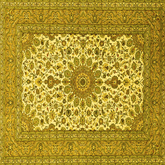 Square Machine Washable Medallion Yellow Traditional Rug, wshtr1065yw