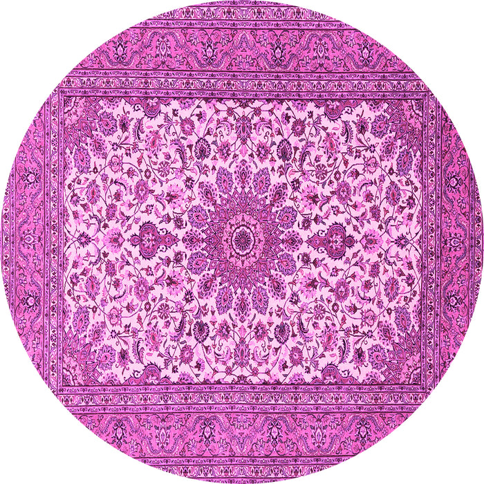 Round Machine Washable Medallion Pink Traditional Rug, wshtr1065pnk