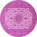 Round Machine Washable Medallion Pink Traditional Rug, wshtr1065pnk