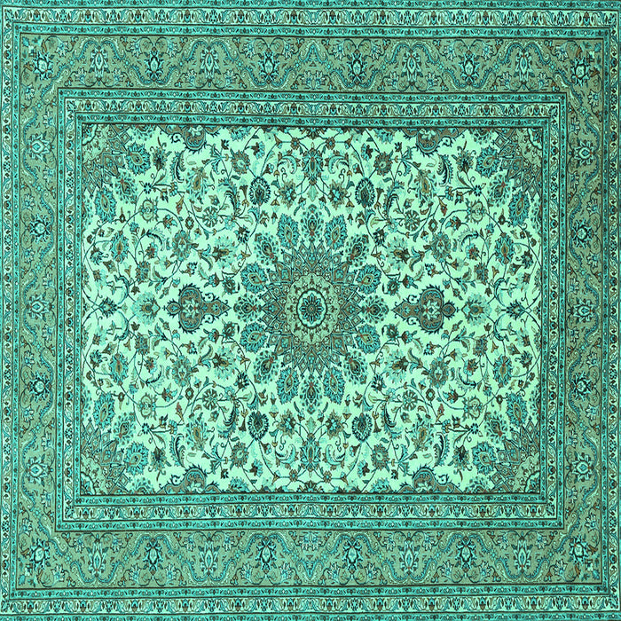 Square Machine Washable Medallion Turquoise Traditional Area Rugs, wshtr1065turq