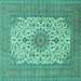 Square Machine Washable Medallion Turquoise Traditional Area Rugs, wshtr1065turq