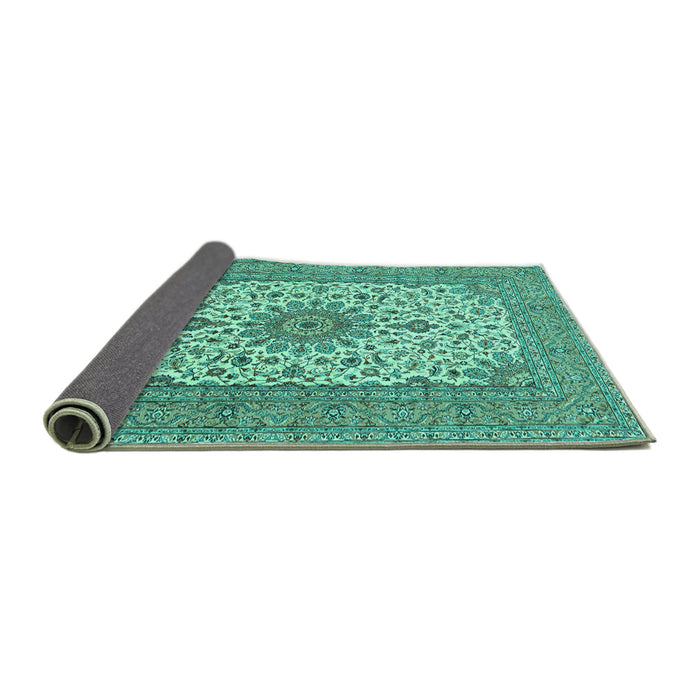 Sideview of Medallion Turquoise Traditional Rug, tr1065turq