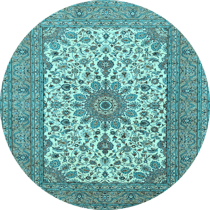 Round Machine Washable Medallion Light Blue Traditional Rug, wshtr1065lblu