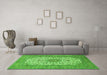 Machine Washable Medallion Green Traditional Area Rugs in a Living Room,, wshtr1065grn