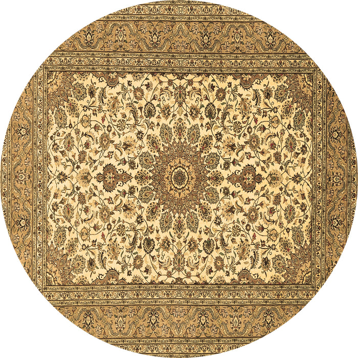 Round Machine Washable Medallion Brown Traditional Rug, wshtr1065brn
