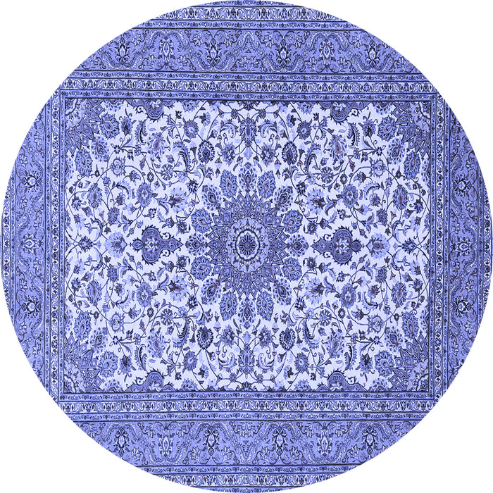Round Machine Washable Medallion Blue Traditional Rug, wshtr1065blu