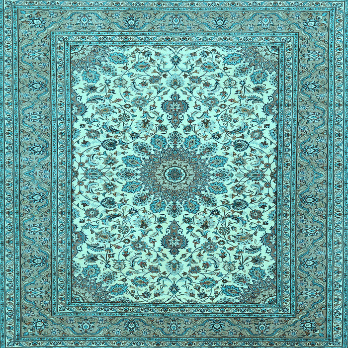 Square Machine Washable Medallion Light Blue Traditional Rug, wshtr1065lblu