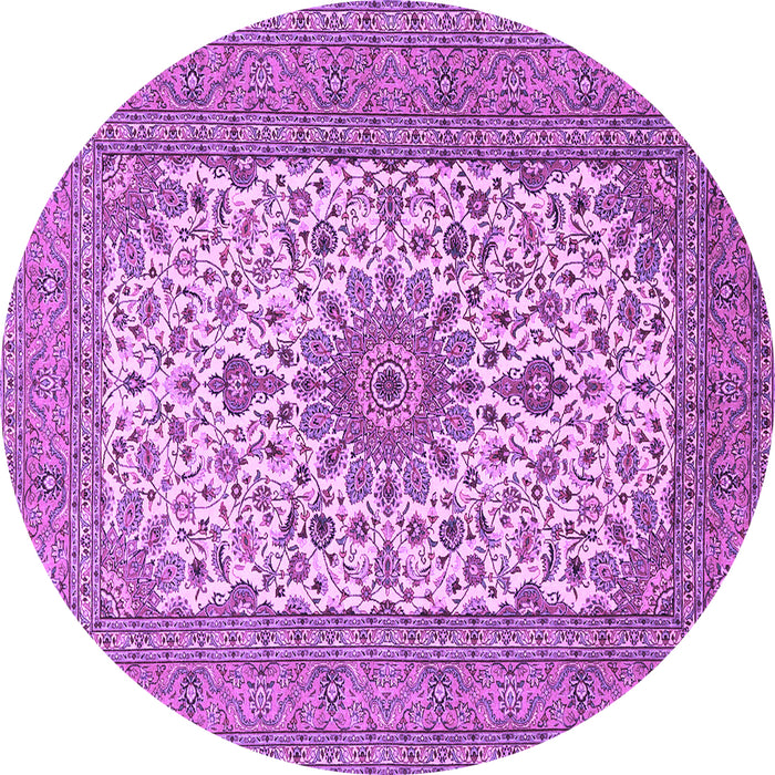 Round Machine Washable Medallion Purple Traditional Area Rugs, wshtr1065pur