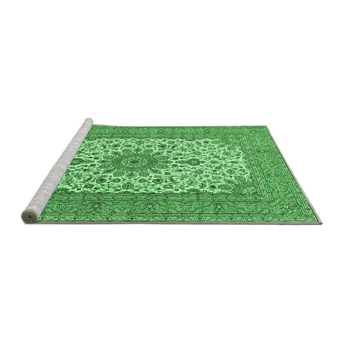 Sideview of Machine Washable Medallion Emerald Green Traditional Area Rugs, wshtr1065emgrn