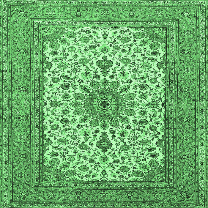 Square Medallion Emerald Green Traditional Rug, tr1065emgrn