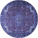 Round Machine Washable Medallion Blue Traditional Rug, wshtr1066blu