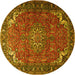 Round Machine Washable Medallion Yellow Traditional Rug, wshtr1066yw