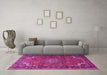 Machine Washable Medallion Pink Traditional Rug in a Living Room, wshtr1066pnk