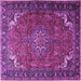 Square Machine Washable Medallion Purple Traditional Area Rugs, wshtr1066pur